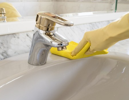 Cleaner maintaining kitchen and bathroom areas during a Highbury regular clean
